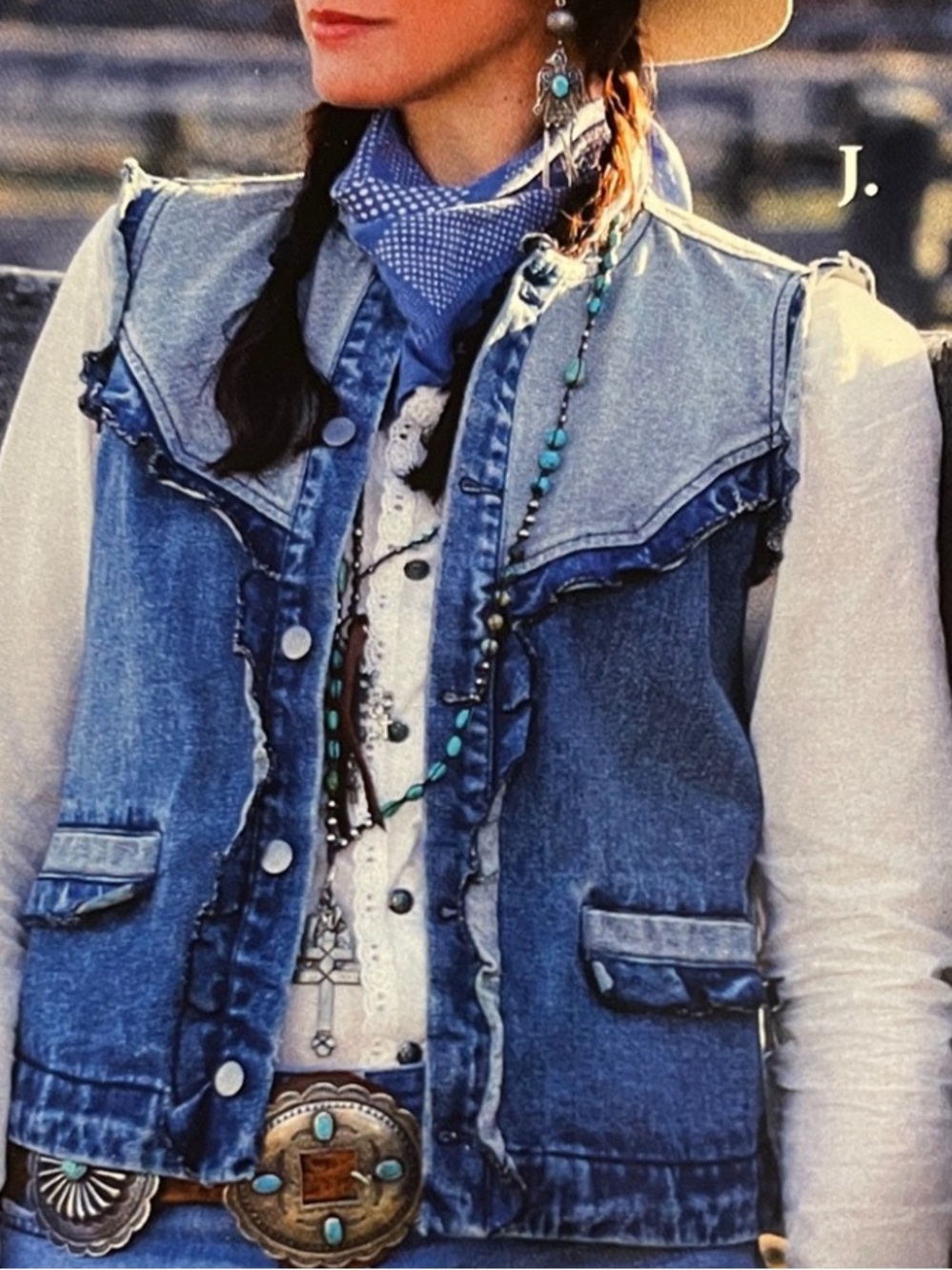 Tasha Polizzi Blue Denim Ruffled Western Vest